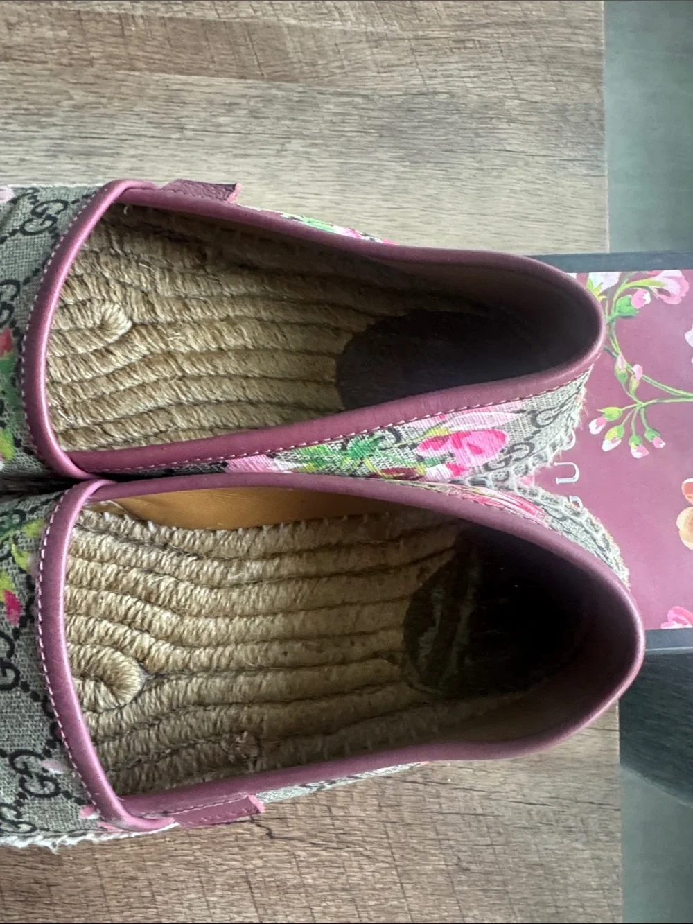 Gucci Floral GG Canvas Espadrilles with Pink Trim